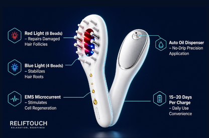 EMS Hair Growth Comb – Red & Blue Light Scalp Massager