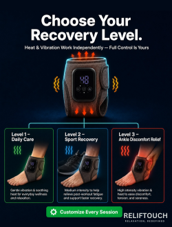 Ankle Massager Heat + Vibration Therapy – 3 Temperature Levels, Smart 15-Min Timer