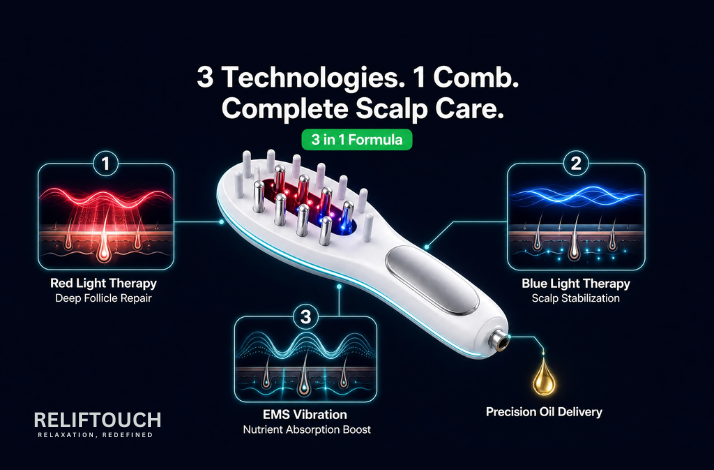 EMS Hair Growth Comb – Red & Blue Light Scalp Massager